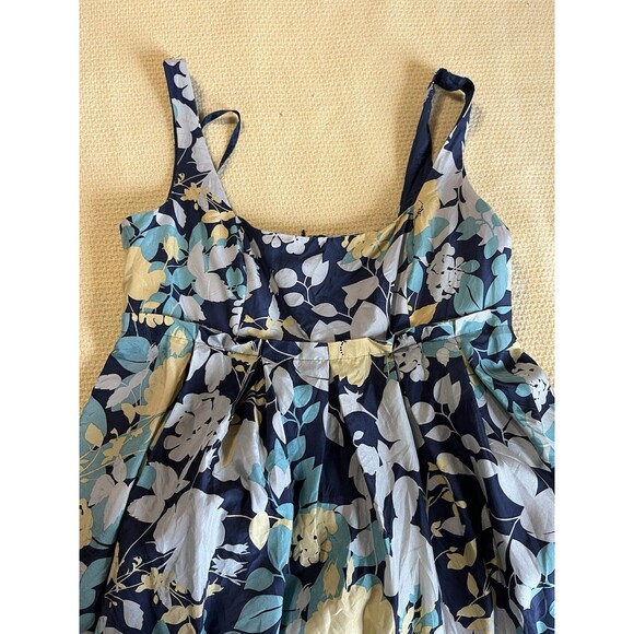 BCBG Paris Dress Floral Sleeveless Pleated Skirt Square Neck Silk Blue/Yellow 2 - Picture 6 of 11